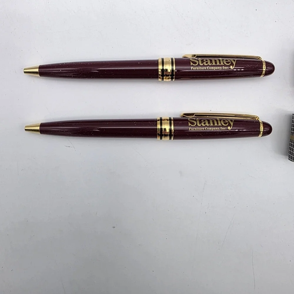 LOT of 6 Stanley Furniture Advertising Pen Burgundy & Gold  Euro Ballpoint Twist